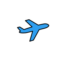 Obraz premium Blue Airplane Icon Flying Bold Black Outline Simple Design