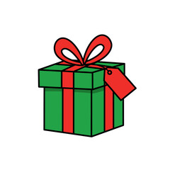 Obraz premium Green and Red Christmas Present Icon Tag Bold Black Outline Simple Design