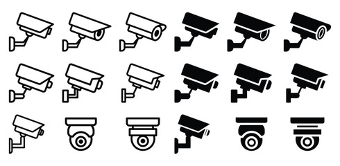 Variety of Security Camera Icons in Modern Simple Design for Stock Use