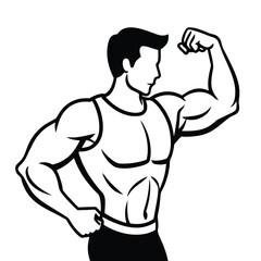 Fototapeta premium Muscular man flexing biceps and chest muscles in a tank top silhouette