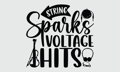 String Sparks Voltage Hits- Electric Violin T-shirt Design, artistic hand-drawn icon on clean background. Trendy vector illustration perfect for music lovers and custom shirt graphics.
