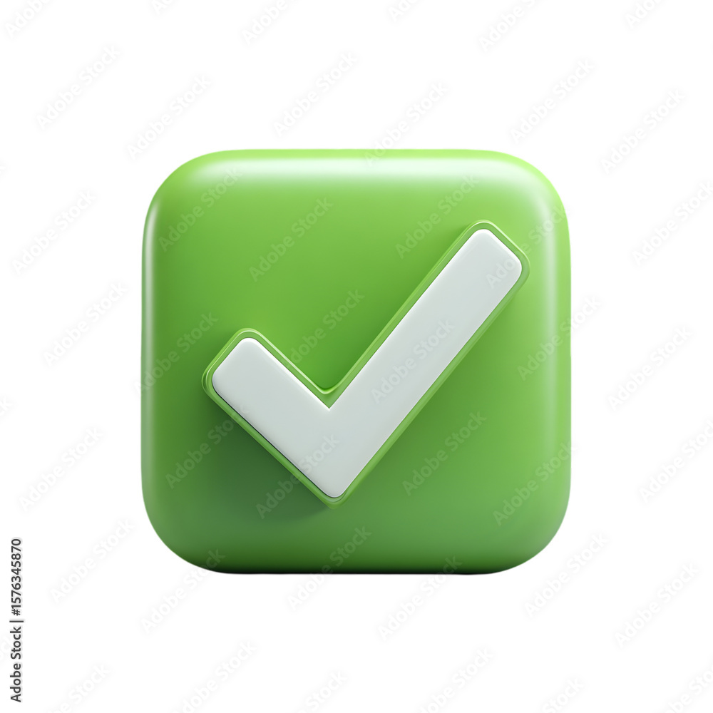 Fototapete Rendered green check mark icon with white tick on a dark backdrop symbolizes approval and validation for online use, transparent background