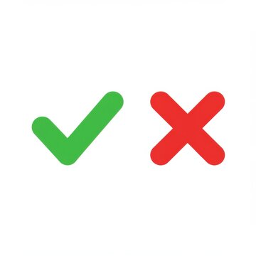 Green check mark and red x isolated on white background