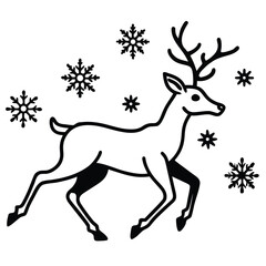 Stylized reindeer silhouette with snowflakes in a winter scene