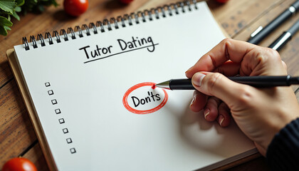 Hand writing tips for Tutor Dating in notebook with pen  