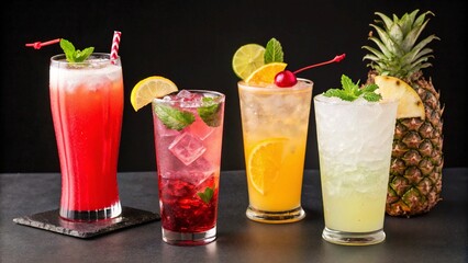 Sex on the Beach, Sea Breeze, isolated background. Mixology, bar menu cocktails, punch, Painkiller...