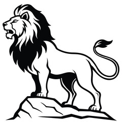 Fototapeta premium Majestic lion standing proudly on rocks silhouette