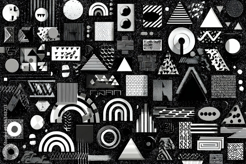 Aufkleber abstract geometric shapes collage in black and white with dynamic patterns and textures