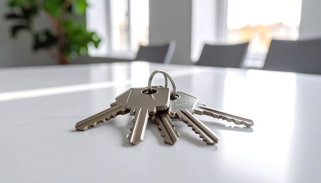 Keys on a white table in a bright room