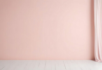 Minimal Room Scene with Pink Wall and Curtain