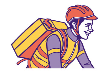 Swift Delivery: A cheerful cyclist, equipped with a protective helmet and a delivery pack, cycles through the city streets, guaranteeing prompt and safe deliveries.