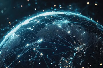 Glowing digital earth network connections globe