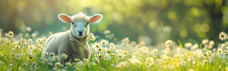 Adorable Lamb in a Spring Meadow