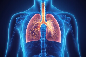 Human respiratory system with glowing lungs and trachea human anatomy bronchi