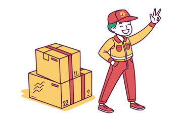 Delivery Delight: A cheerful delivery person stands with parcels, ready to provide fast and reliable service. Expressing speed and dependable delivery