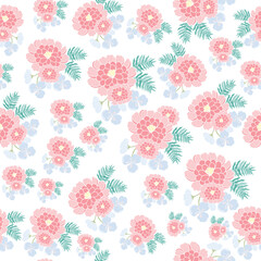 coquette seamless  pastel flowers pattern. pink flower. blue and purple flower