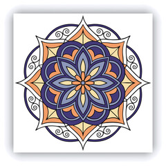 Close-up of hand coloring intricate mandala design with colored pencil, showcasing detailed artwork and creative process, representing relaxation, mindfulness, and artistic expression