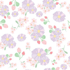coquette seamless  pastel flowers pattern. pink flower. blue and purple flower