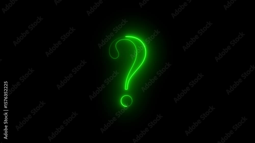 Poster question mark icon. problem sign. neon question mark icon animation on black background