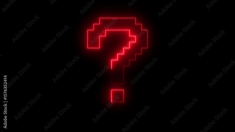 Poster neon question mark symbol on alpha. neon line question mark icon animation on background
