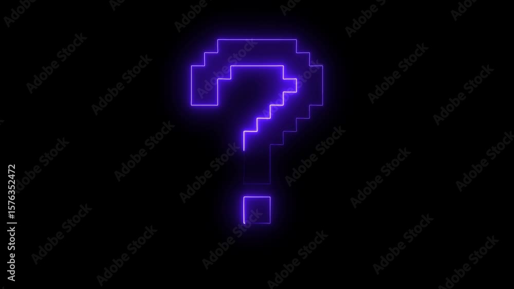 Poster neon question mark symbol on alpha. neon line question mark icon animation on background