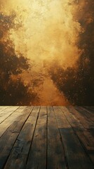 Rustic Wooden Floor and Textured Gold Wall Background