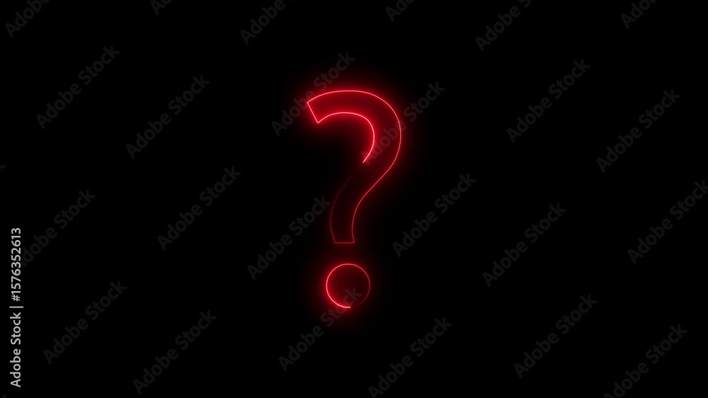 Poster neon question mark symbol on alpha. neon line question mark icon animation on background