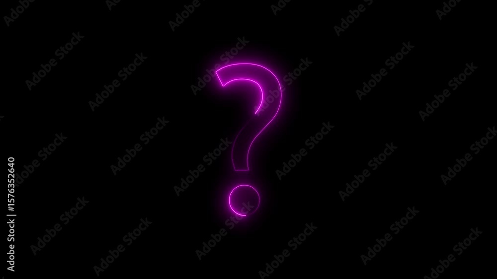 Poster neon question mark symbol on alpha. neon line question mark icon animation on background