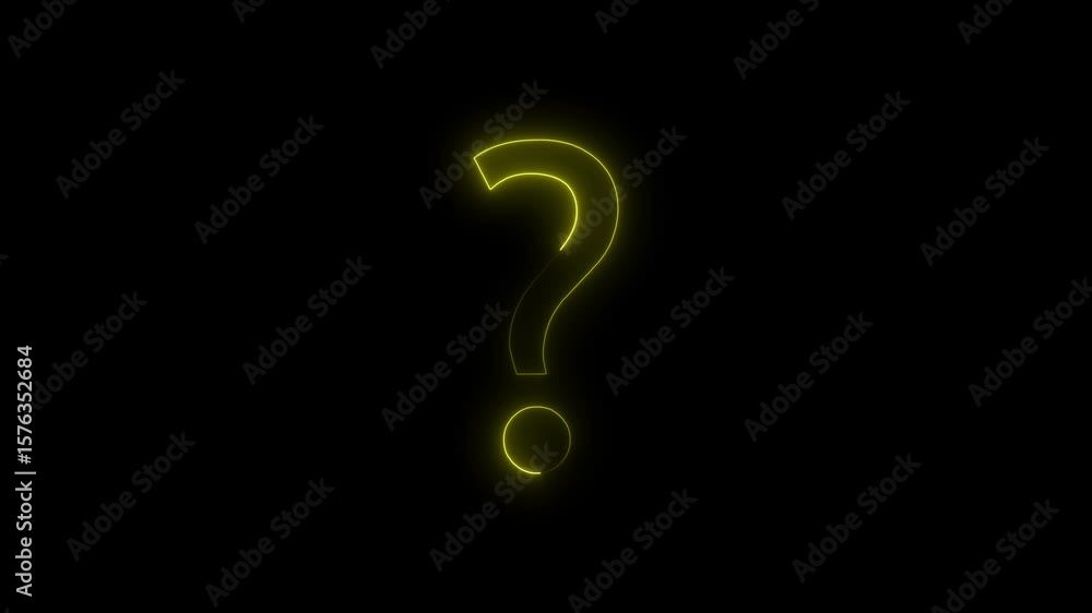 Poster neon question mark symbol on alpha. neon line question mark icon animation on background
