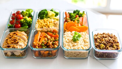 Healthy meal prep containers filled with various nutritious foods.