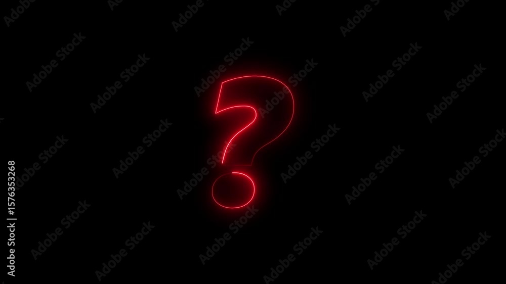 Poster glowing neon color question mark icon animation on black background