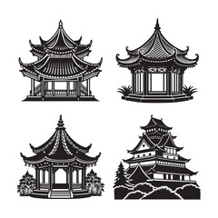 Obraz premium silhouette ancient Chinese pavilion set bundle on the white background