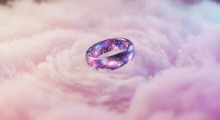 Cosmic Ring Floating on Dreamy Pastel Clouds, Galaxy Jewelry, Fantasy Aesthetic