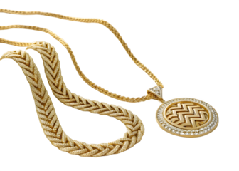 gold necklace on transparent background 