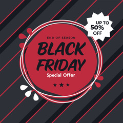 Black friday special offer up to fifty percent off with festive design elements