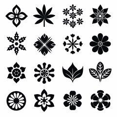 Collection of black floral and leaf icons in a grid pattern