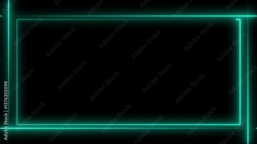 Poster abstract neon line picture frame background, rectangular fire effect animation. neon box rotation re
