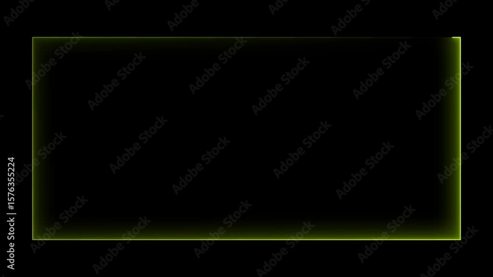 Poster abstract neon line picture frame background, rectangular fire effect animation. neon box rotation re