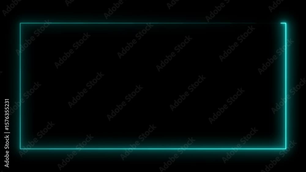Poster abstract neon line picture frame background, rectangular fire effect animation. neon box rotation re