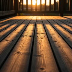 Golden Hour Sunlight on Wooden Decking