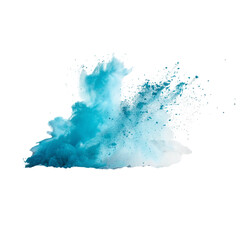 Captivating teal blue powder explosion showcasing raw energy and vibrant movement against a on transparent background