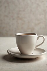 Obraz premium A photorealistic vertical stock image of a single ceramic coffee cup with matching saucer, placed on a clean plain white background