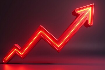 Red glowing upward arrow on dark background, business and growth concept
