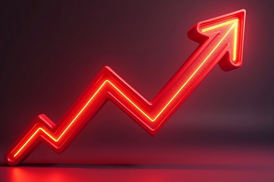 Red glowing upward arrow symbolizing business growth and financial success