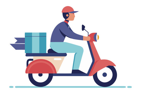 Speedy Delivery Service: A determined delivery person skillfully navigates a scooter, swiftly transporting a package, showcasing efficiency and reliability. Capturing the fast paced world