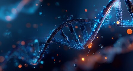 Abstract Blue Digital DNA Strand with Glowing Particles in Futuristic Style
