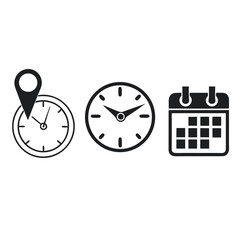 Timeline icons representing time location and calendar events on a white background