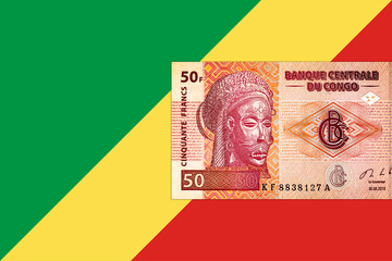 Banknote of 50 Congolese francs, fragment for design. Paper money of Africa and Congo.