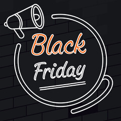 Black friday announcement with megaphone and circular design on brick background