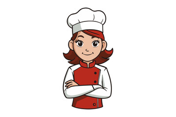 Culinary Professional in Uniform: An illustration of a smiling culinary professional, exuding confidence in her traditional uniform. Representing culinary passion and skill.